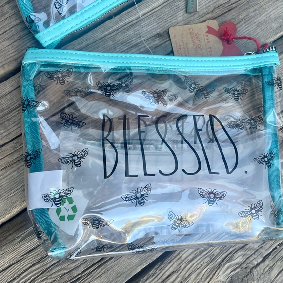 NWTRae Dunn Cosmetic Bag Set 2 Grateful Blessed Bee Butterfly Travel ZipPouchPVC - Picture 2 of 6